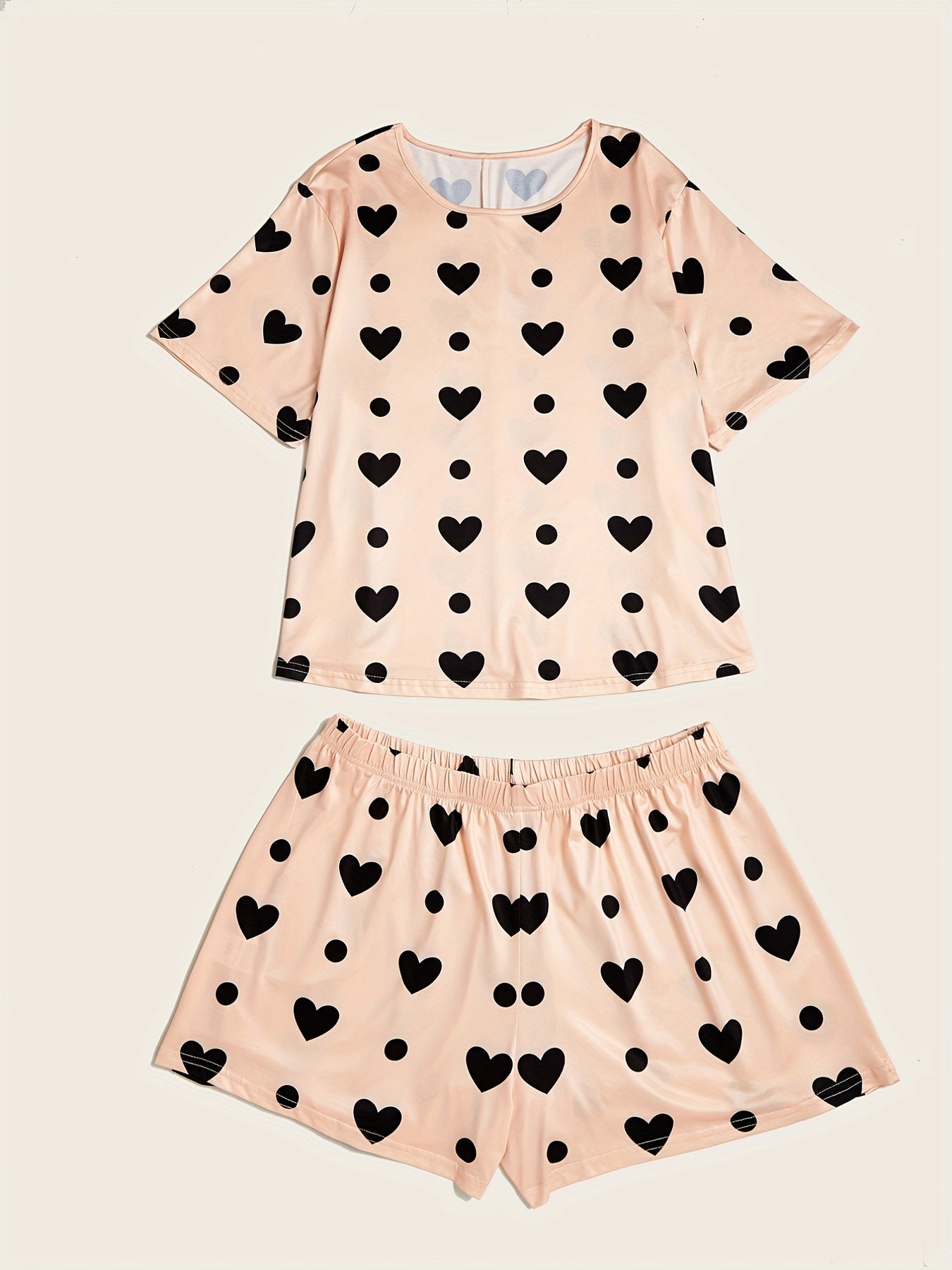 Heart & Dot Print T-shirt & Shorts Pajama Set