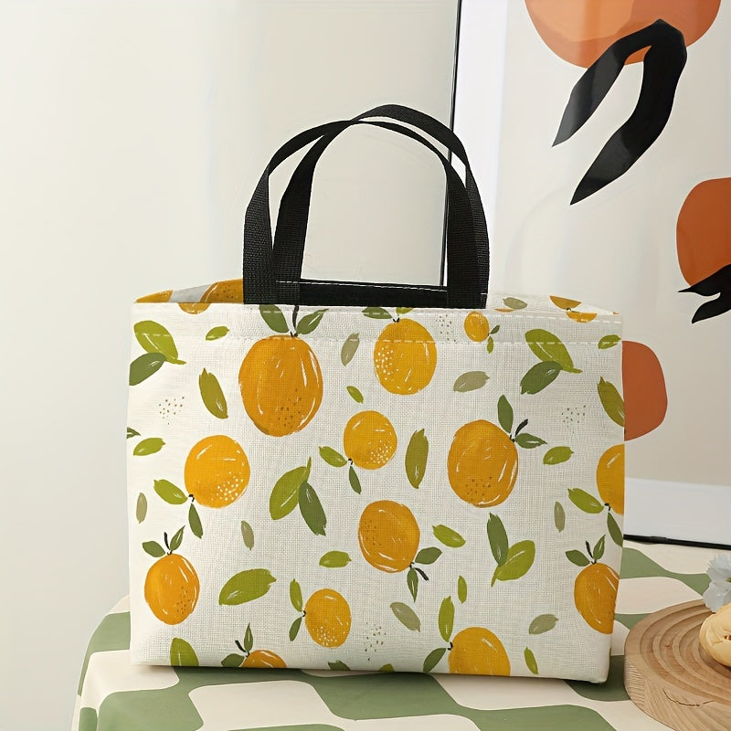 Orange Printed Lunch Bag Waterproof Insulated Bento Bag