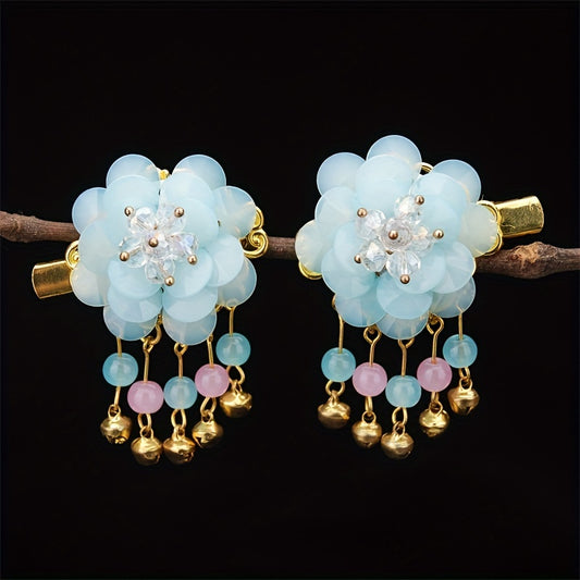 Flower Hair Clip With Bells Pendant Chinese Ancient Costume Hair Accessories