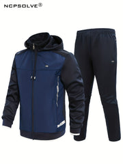Men's Hooded Jacket & Stretchy Pants Set for Outdoor Activities