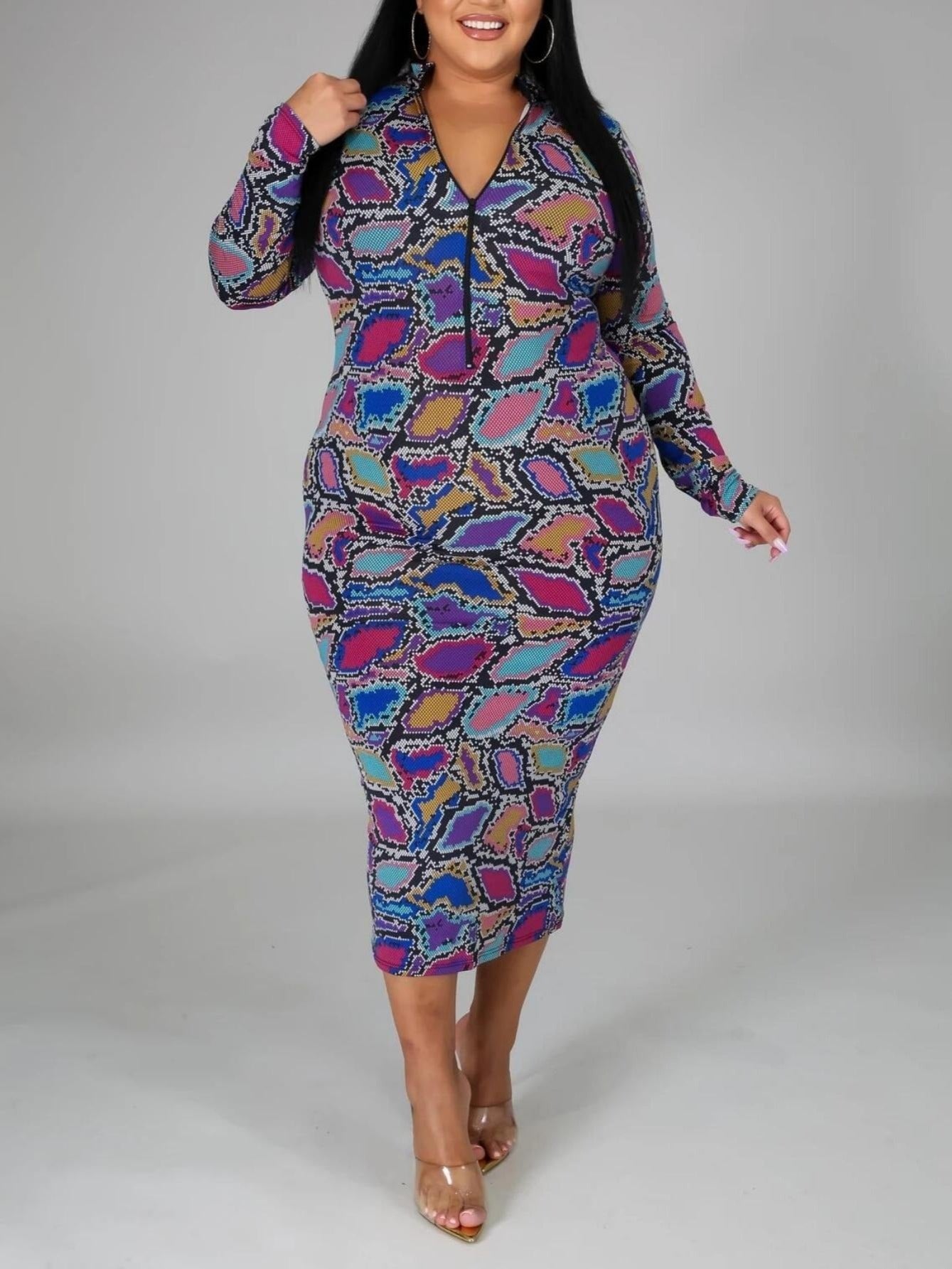 Women's Plus Size Printed Turtleneck Bodycon Dress