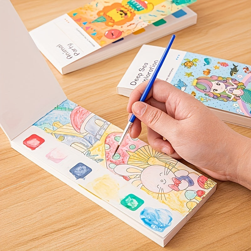 12pcs Watercolor Coloring Book for Kids, Built-in Watercolor Palette