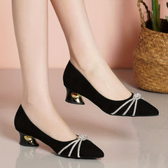 Women's Rhinestone Slip On French Heels Low Heels