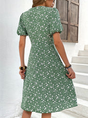 Floral Print Button V Neck Dress