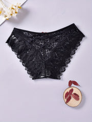 3pcs Floral Lace Bow Briefs Semi Sheer Panties