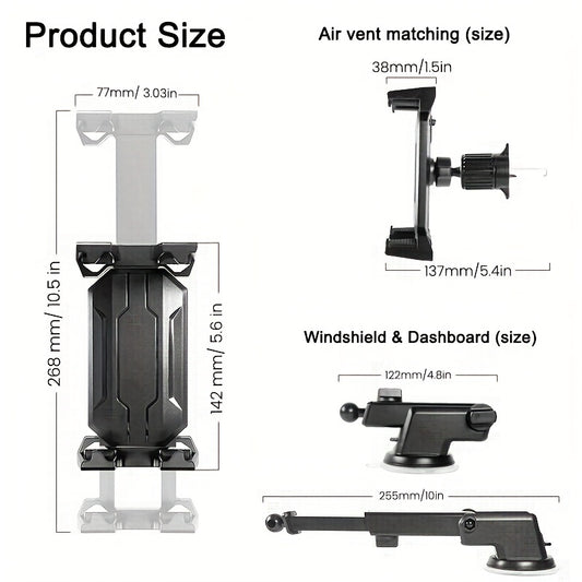 3 in 1 Car Tablet & Phone Mount Holder - Powerful Suction & Stable Clip