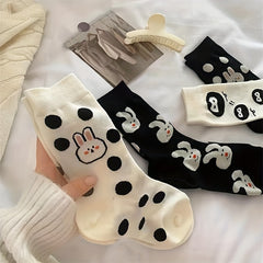 4 Pairs Cartoon Bunny Print Socks Women's Stockings & Hosiery