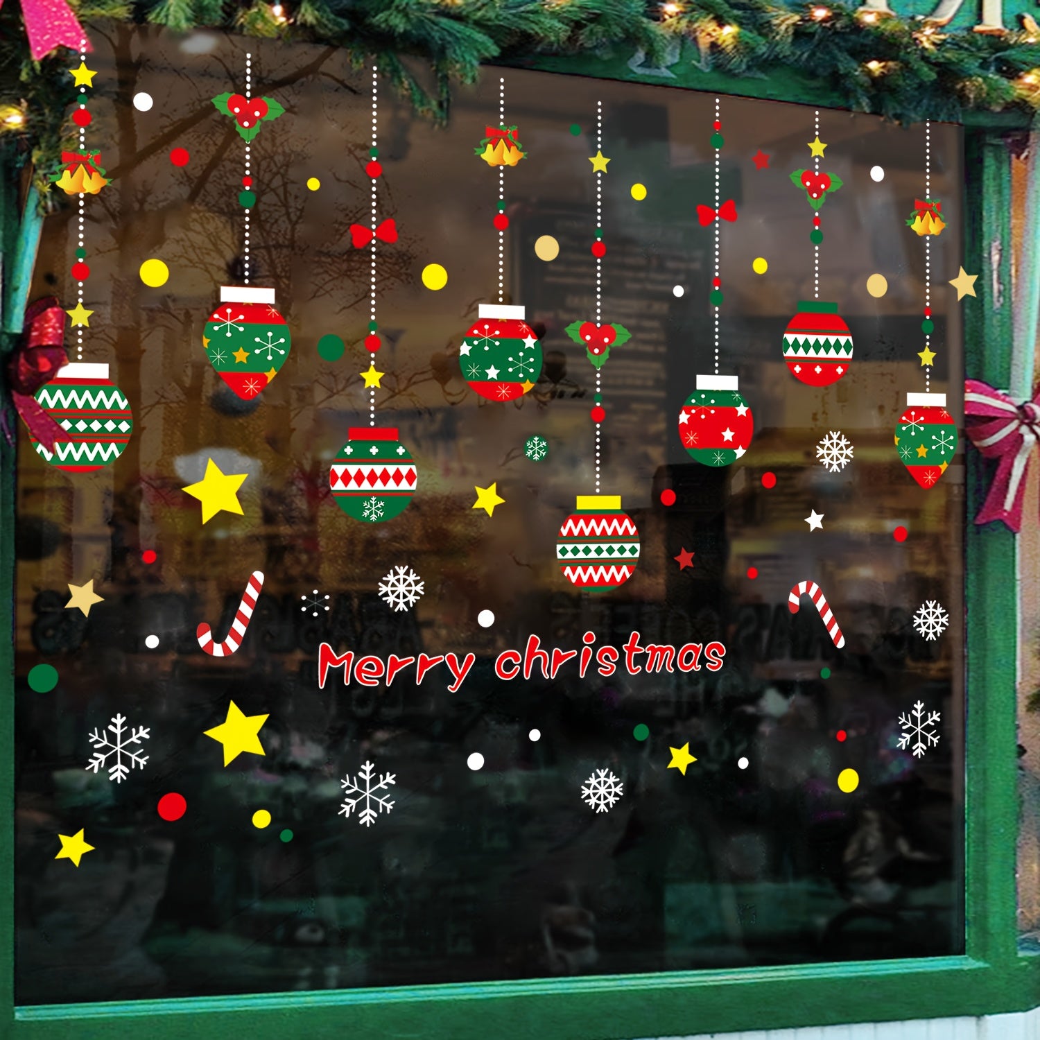 Christmas Window Clings with Snowflakes Ornaments Gift Pattern