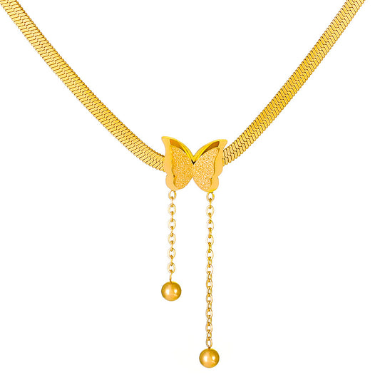 Stainless Steel Butterfly Pendant Necklace for Women Girls