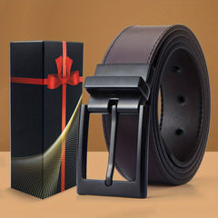 Men's Reversible Leather Belt with Rotated Buckle