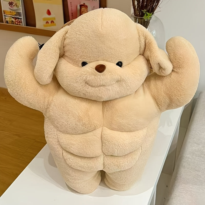 Beige & Brown Muscle Dog Plush Toy - Soft Stuffed Animal