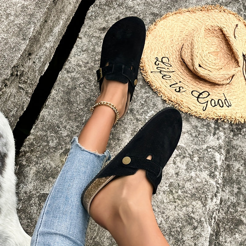 Women's Canvas Slip On Buckle Decor Non-slip Clogs