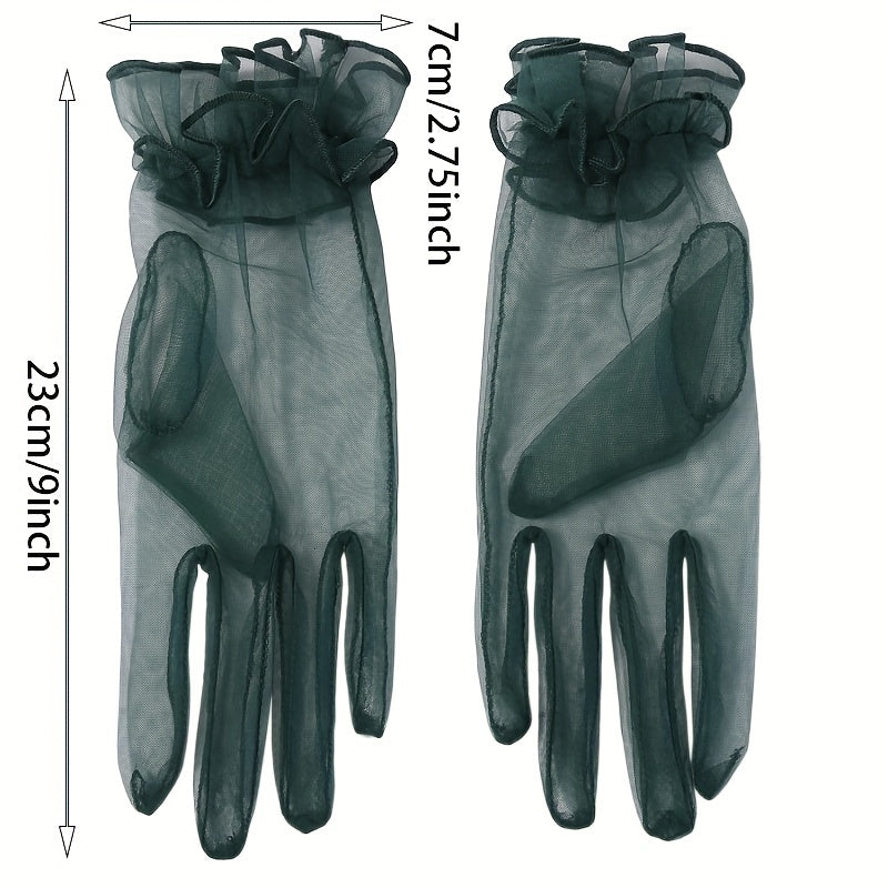 Ruffles Lace Gloves Solid Women Decorative Dress Gloves Bridal Wedding Gloves