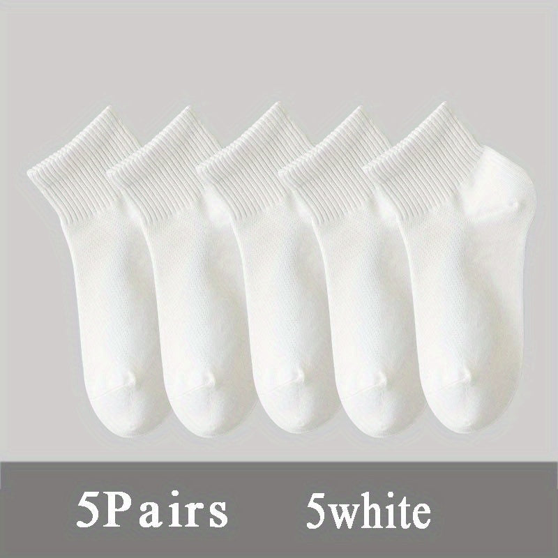 5 Pairs Solid Crew Short Socks Women's Stockings