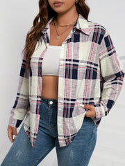  Plaid Print Long Sleeve Button Up Blouse