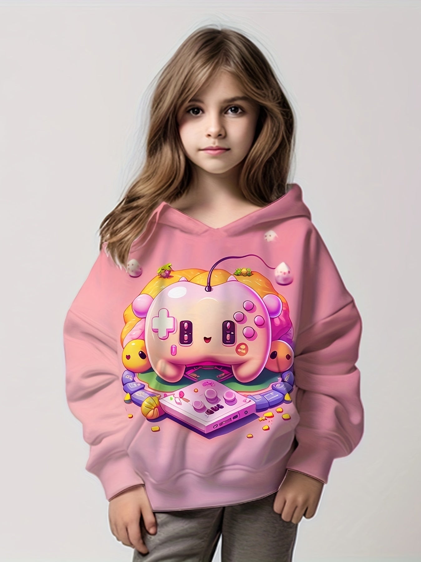 Cartoon Gamepad Graphic Hoodies For Girls 4 14y