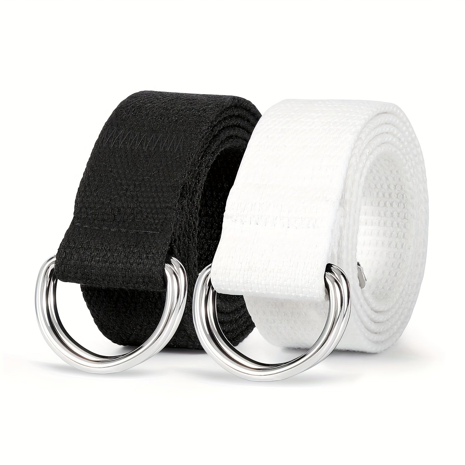 2pcs Women's D Ring Canvas Belts Silver Buckles Webbing Belts