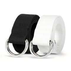 2pcs Women's D Ring Canvas Belts Silver Buckles Webbing Belts