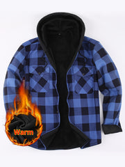 Men's Fleece Plaid Hooded Long Sleeve Shirt Jacket Autumn Winter