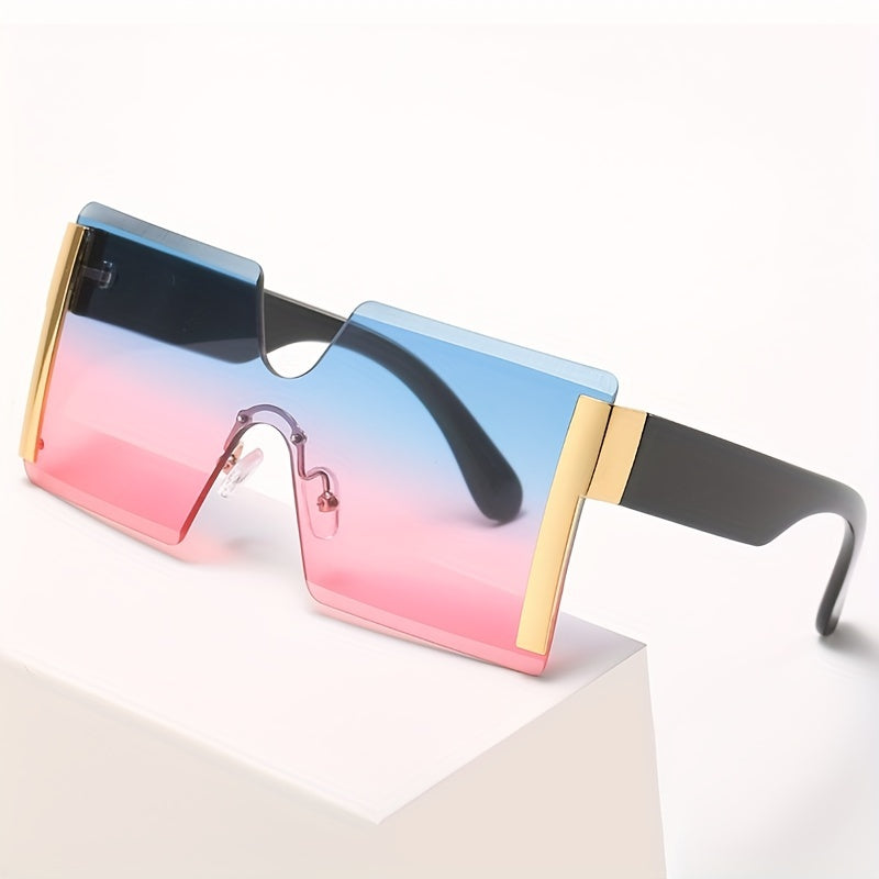 Y2K Rimless Sunglasses Large Square Gradient Sun Shades UV400