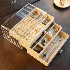 Acrylic Jewelry Organizer Box 3 Drawers Clear Velvet Lining Anti-oxidation