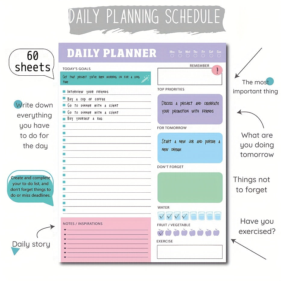 Daily Planner To Do Notes Water Reminder Time