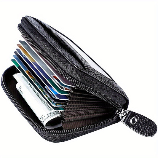 RFID Credit Card Holder with Zipper Leather Wallet