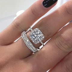 2pcs Shining Gemstone Promise Rings Silver Plated Dainty Jewelry