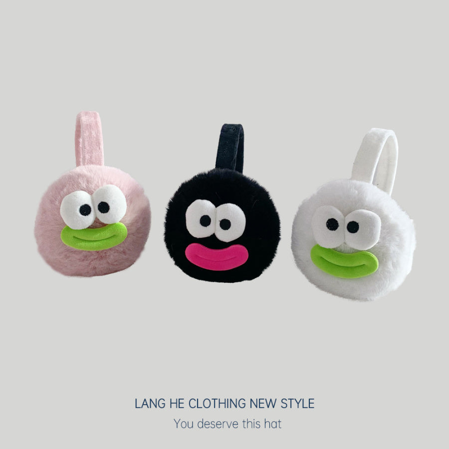 Cute Big Eyed Plush Earmuffs for Women - Foldable Warm Ear Covers