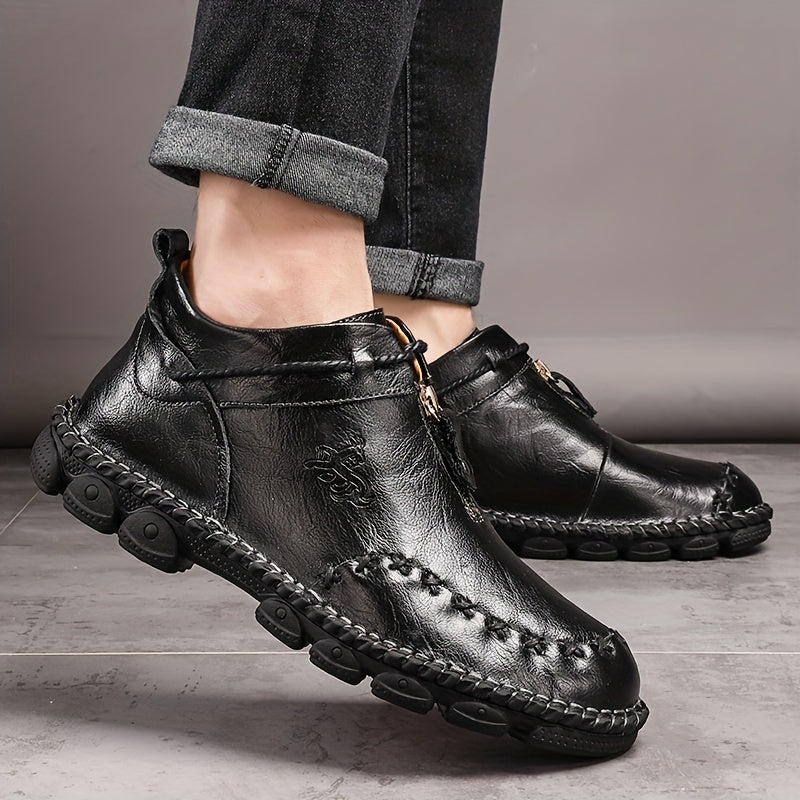 Men's Stitched Mid Top Zipper Boots Outdoor Shoes