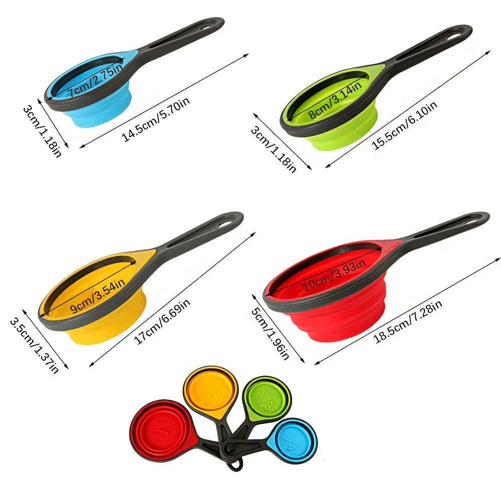 4pcs Folding Measuring Cups & Spoons Set Silicone Graduated Spoons