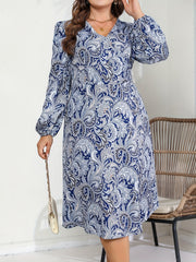  Paisley Print Long Sleeve Midi Dress