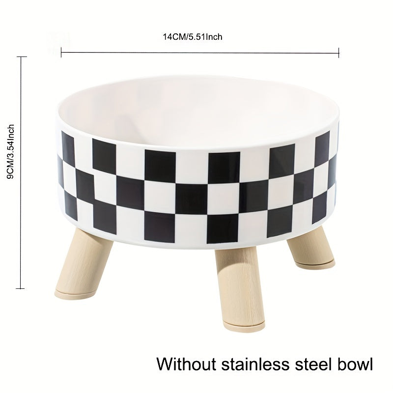 Elevated Graphic Pattern Cat Bowl With Wooden Stand