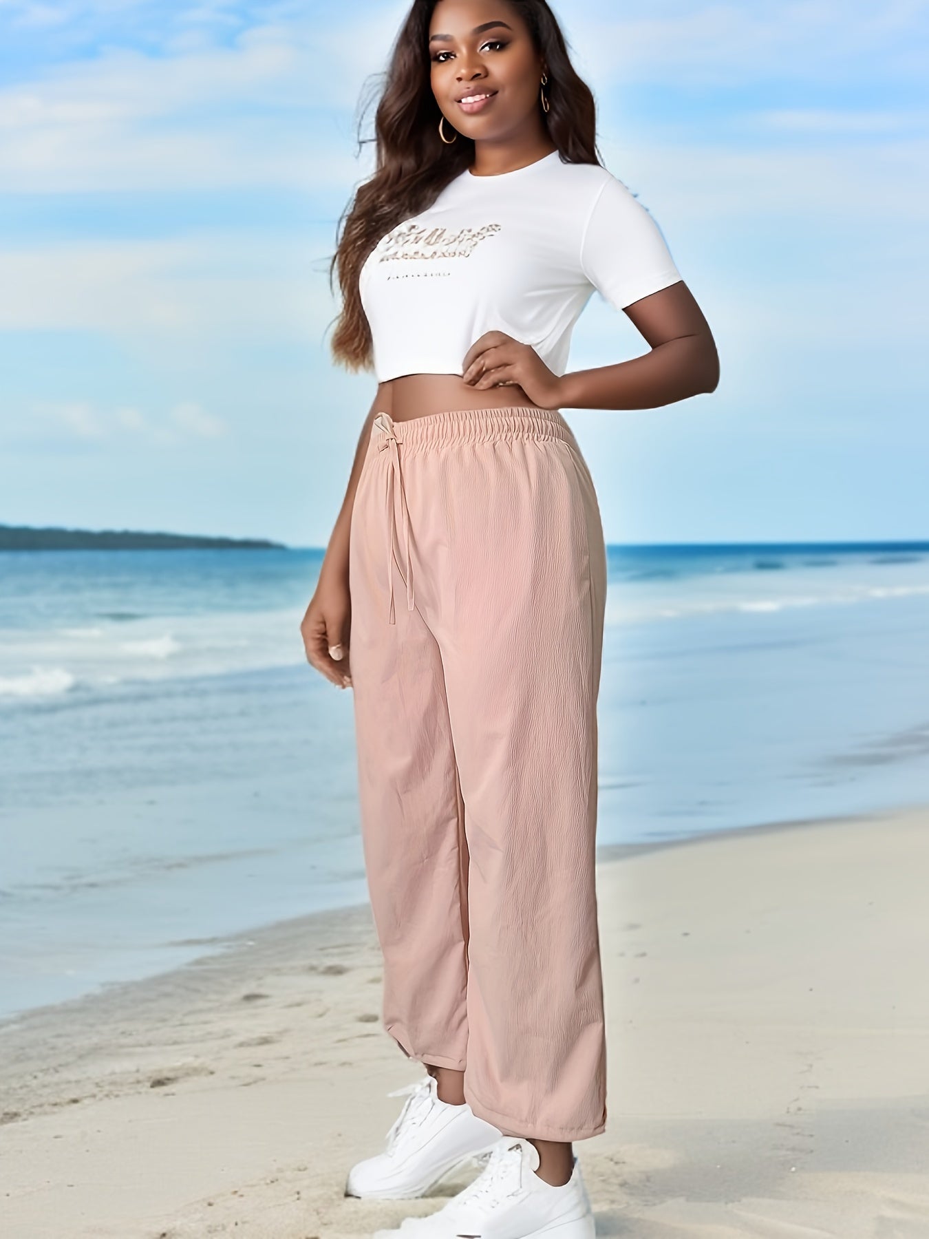  Solid High Rise Wide Leg Trousers