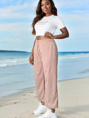  Solid High Rise Wide Leg Trousers