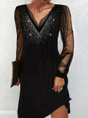  Sequin Mesh Lantern Sleeve Bodycon Party Dress