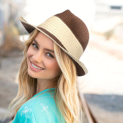 Vintage Straw Fedora Cap Short Rolled Brim Jazz Sun Hat