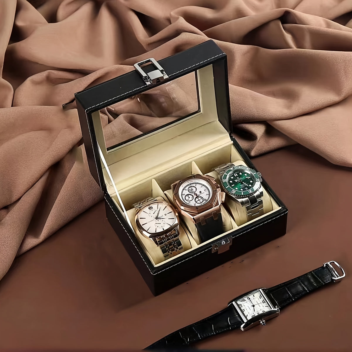 1pc Faux Leather Watch Box 12-grid Storage Collection