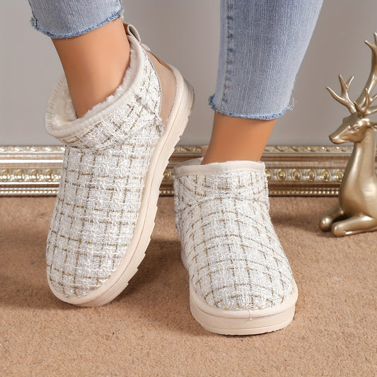 Winter Fleece Lined Slip On Snow Boots Outdoor Anti Slip Warm Ankle Boots