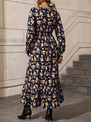  Ditsy Print Lantern Sleeve Maxi Dress