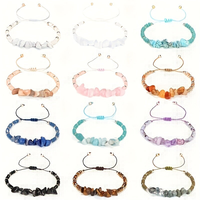 Colorful Crushed Stone Beads Braided Yoga Bracelet