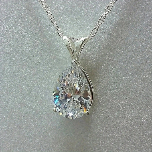 925 Silver Teardrop Gemstone Zircon Pendant Necklace