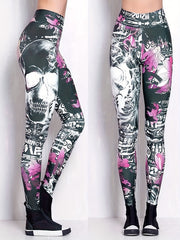 Skull and Flower Printed Leggings for Women