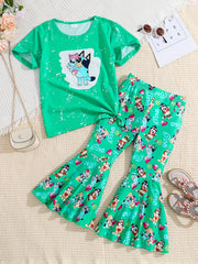 2 Pack Toddler Girls Tie Dyed Bell Bottom Suit Short Sleeve Tee & Pants Set
