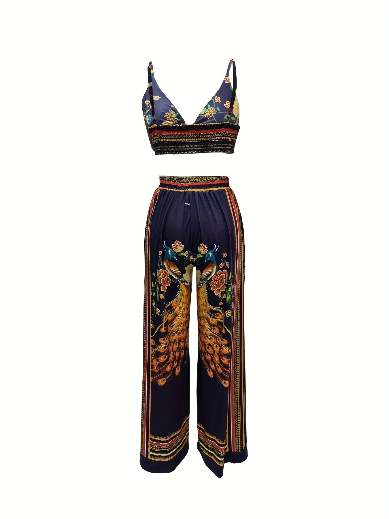 Boho Butterfly Print Two piece Set Crop Cami Top & Wide Leg Pants