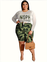  Camo Slogan Print Tee & Shorts Set