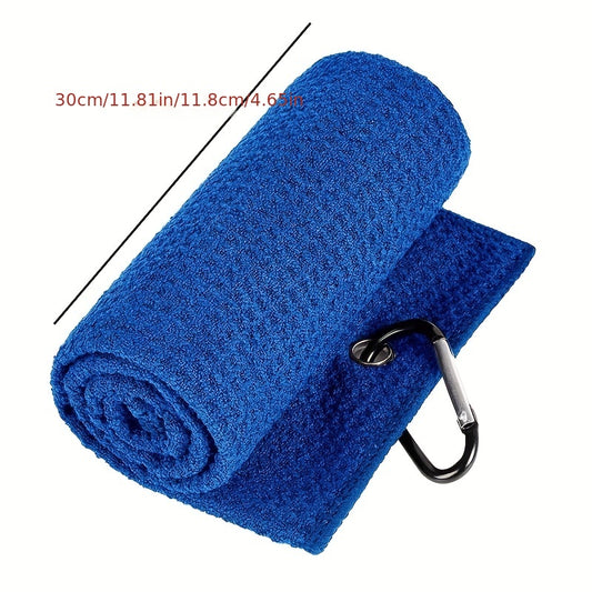 Waffle Pattern Golf Towel with Carabiner Clip - Microfiber Fabric Towel