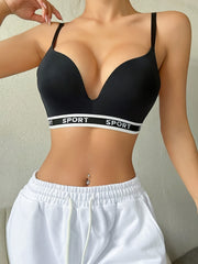 Letter Print Wireless Bra Comfy Push Up Bra