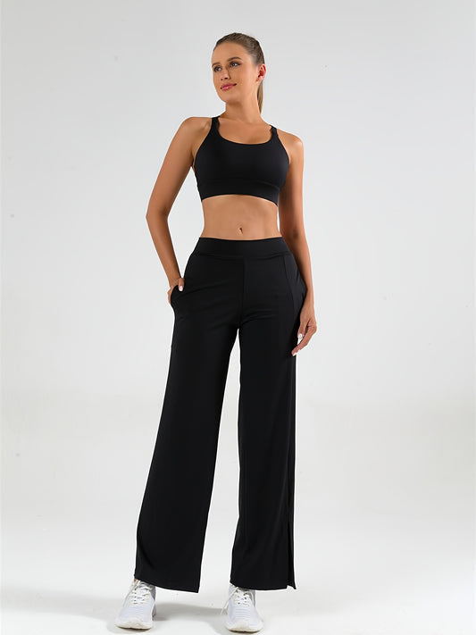 High Waist Wide Leg Sports Pants Stretchy Yoga Fitness Dance Pants