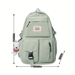 Letter Patch Decor Backpack Pockets Front School Bag